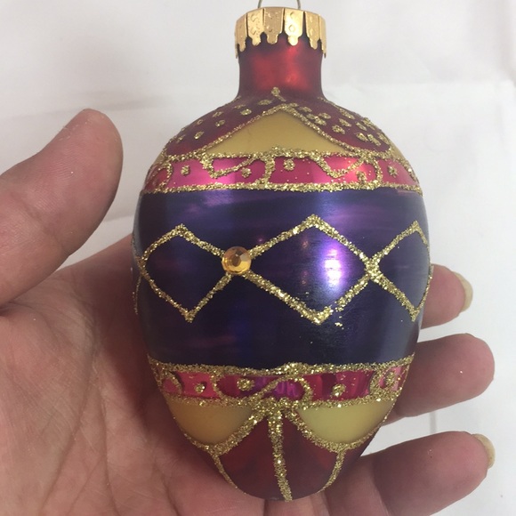 Vintage GKI/Bethlehem Glass Egg shaped embellished Christmas Ornament - Picture 3 of 8